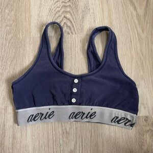 Aerie Logo Band Bralette Blue Gray Button Front Lounge Bra Size M